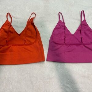 Orange and pink cute spaghetti string crop top